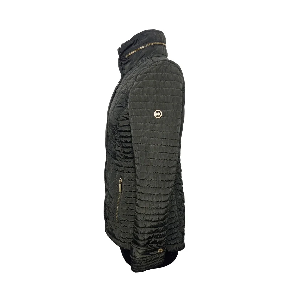 Michael‎ Kors Quilted Moss Green Puffer Jacket Gold Hardware Hidden Hood Size PS